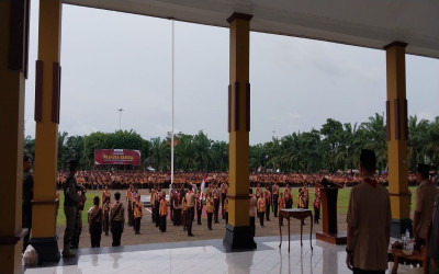 MAN 4 Madiun Ikuti Upacara Pelantikan Pramuka Garuda oleh Kamabicab Pj. Bupati Madiun.